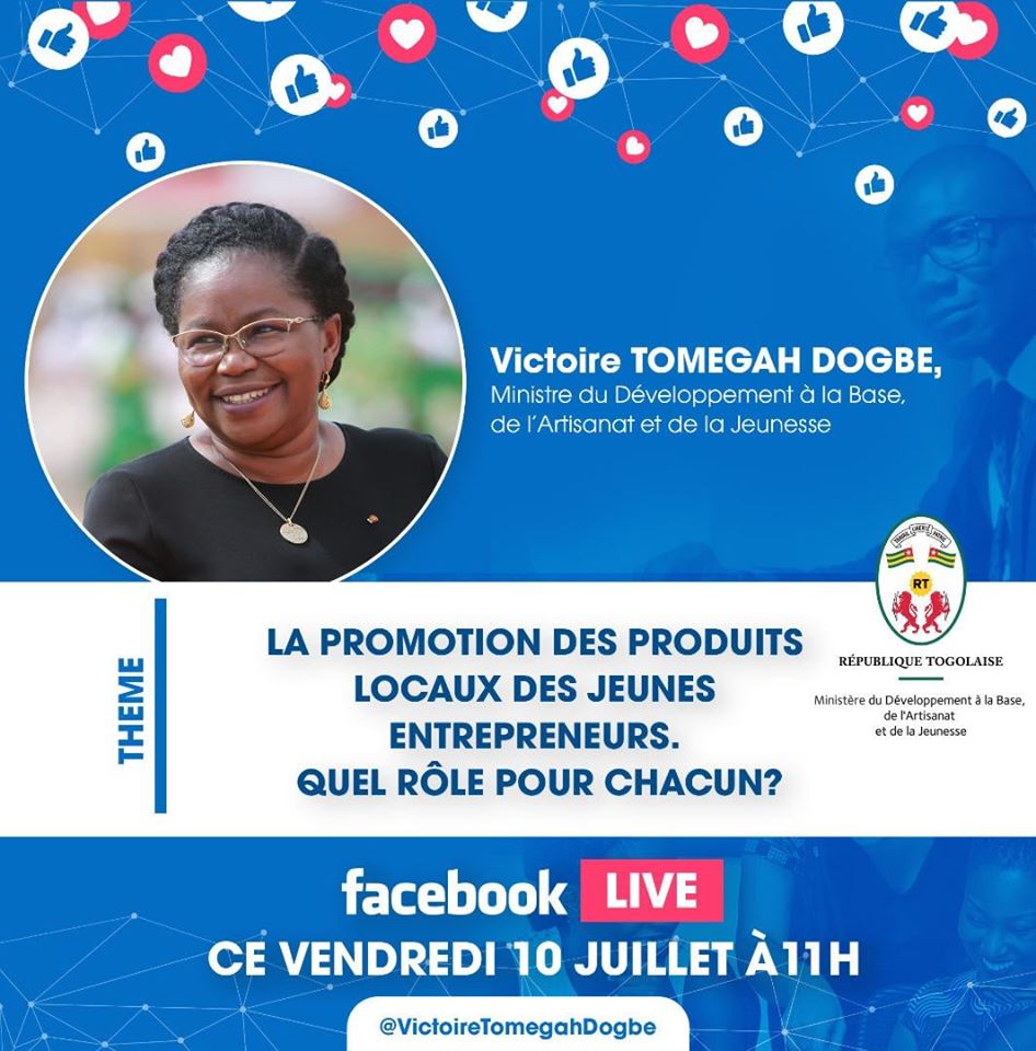 TOGO : Victoire TOMEGAH-DOGBE en Facebook Live sur la thématique de la promotion des produits locaux